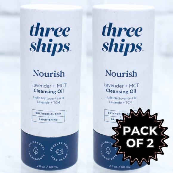 Three Ships Nourish Lavender MCT Cleansing Oil 2 PK Brightening Normal Dry Skin - Picture 1 of 5